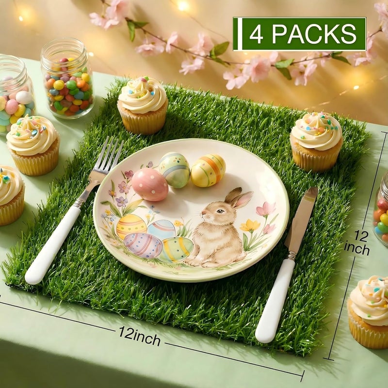 XLX TURF 4 Pack Artificial Grass Square Mats, 12"x12" Fake Grass Placemats for Easter Table Centerpiece, Realistic Synthetic Turf Patch for Football Golf Party Decor, Pet Dog Potty Grass, DIY Crafts - Image 2